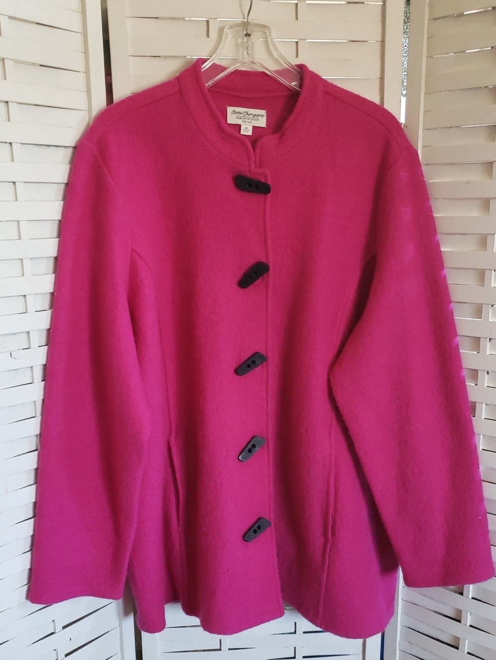 Norm Thompson Vintage Hot Pink Wool Button-Front Women's Sweater Jacket 2X